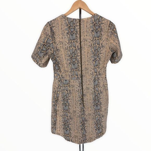 Topshop Tan Grey Snakeskin Print Mini Dress Metallic Gold Snake Minidress sz 8 - Picture 10 of 14